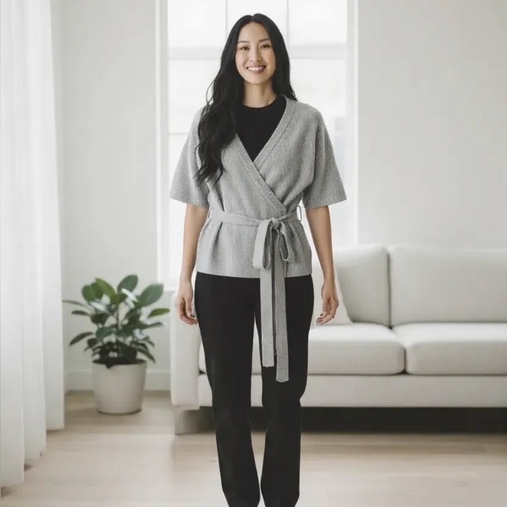 Wilfred Free Light Gray Knit wrap shirt - casual top - Size M - Picture 1 of 5